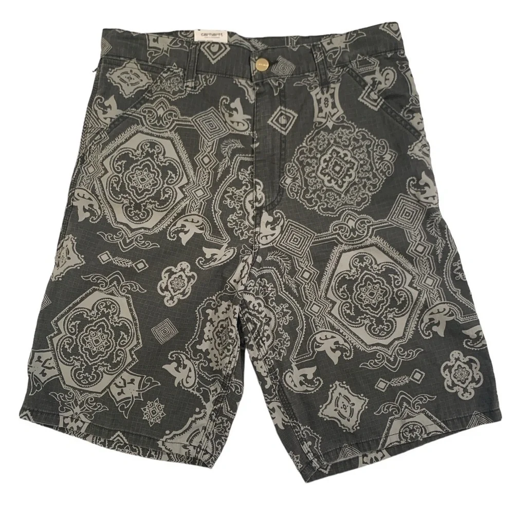 NWT Carhartt WIP Single Knee Short Columbia Ripstop Black Heavy Stone Wash